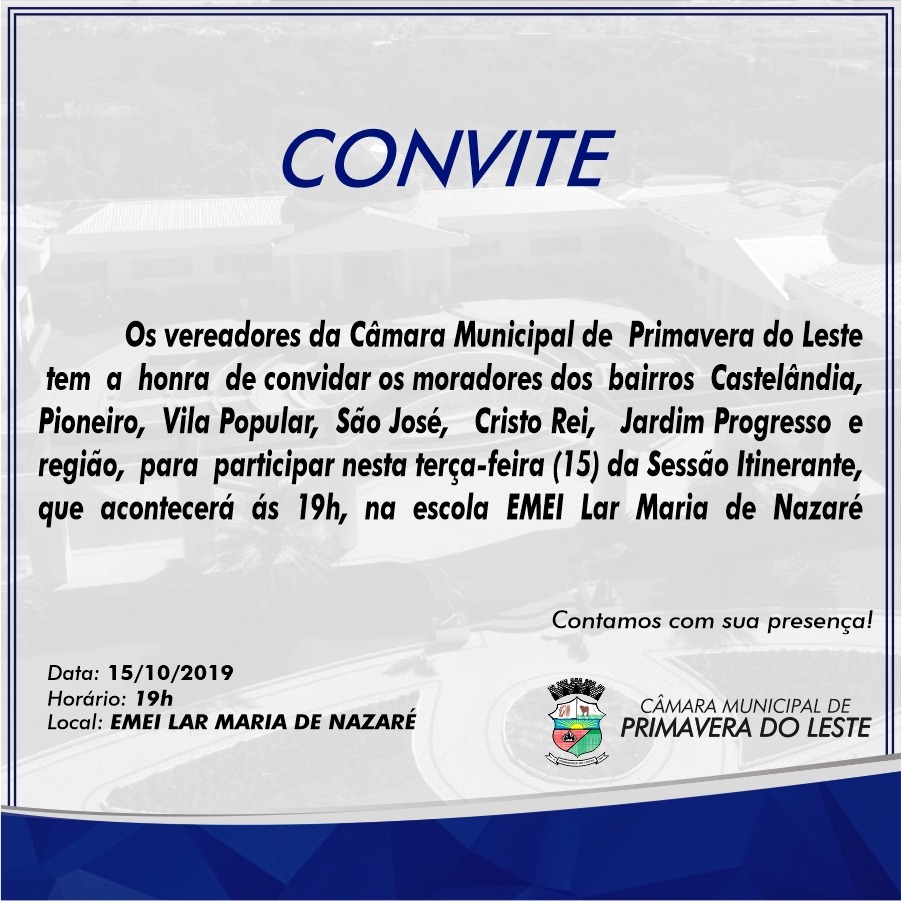 Câmara realizará sessão itinerante na região do bairro Castelândia