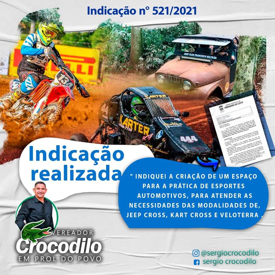 Crocodilo solicita criação de espaço para prática de esportes automotivos