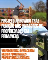 PROJETO APROVADO TRAZ PUNIÇÃO AOS INVASORES DE PROPRIEDADES EM PRIMAVERA